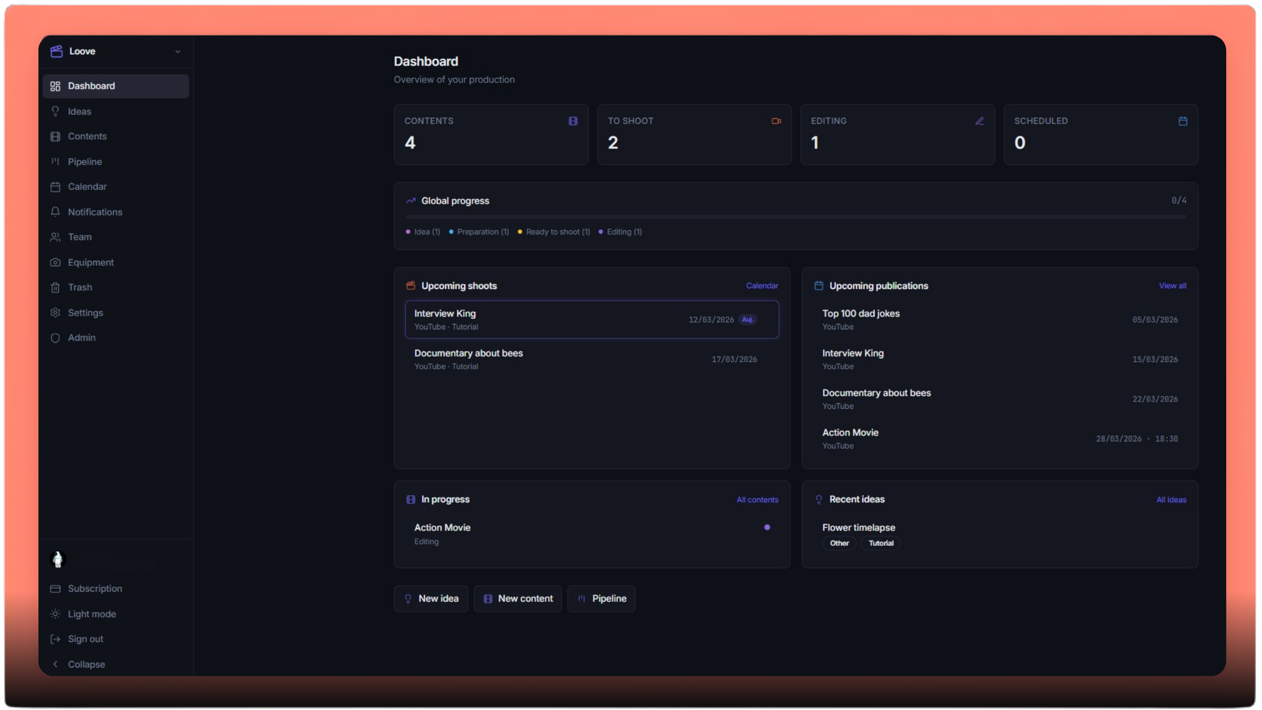 video production workflow dashboard
