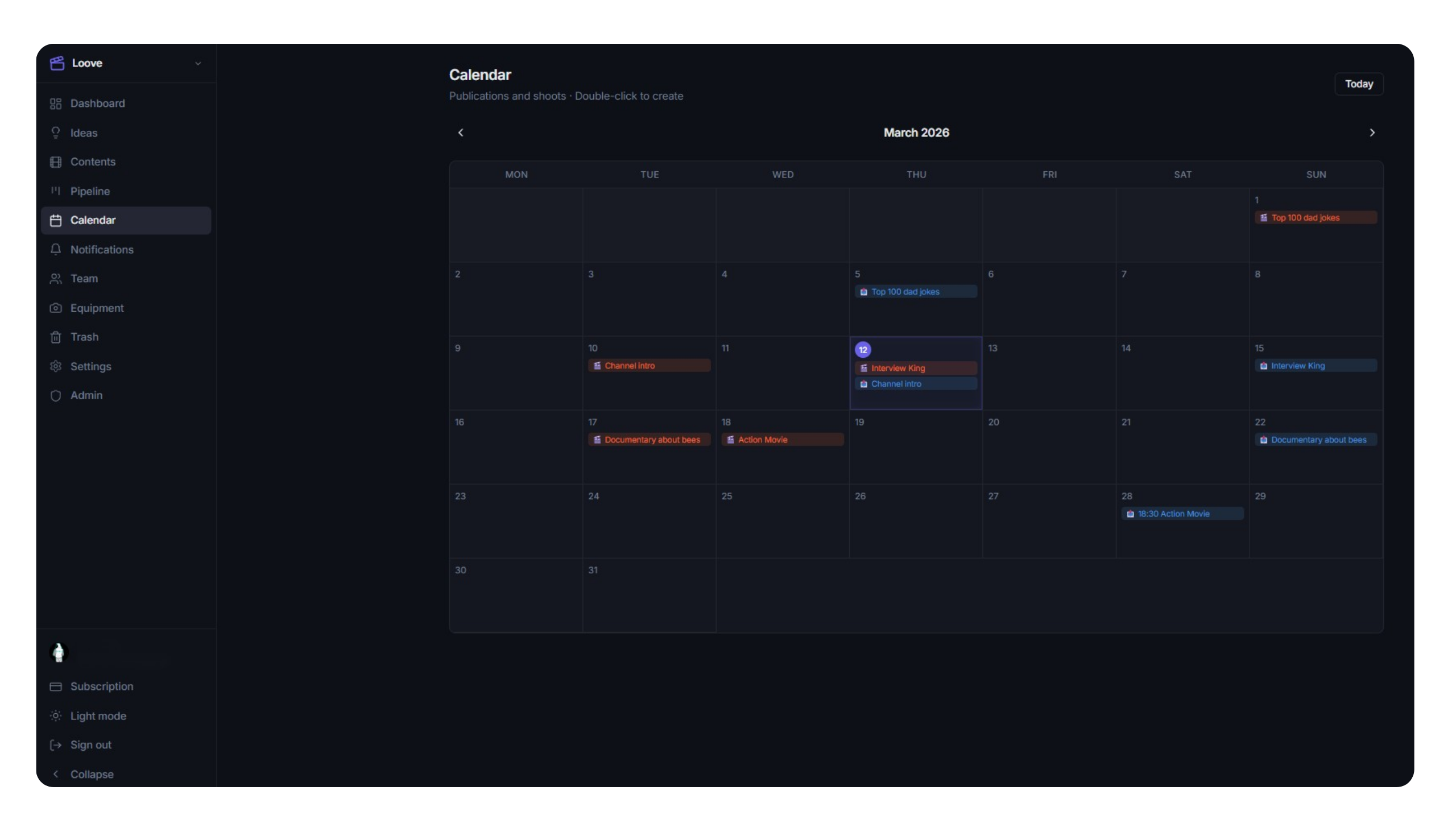 Peliku calendar and scheduling