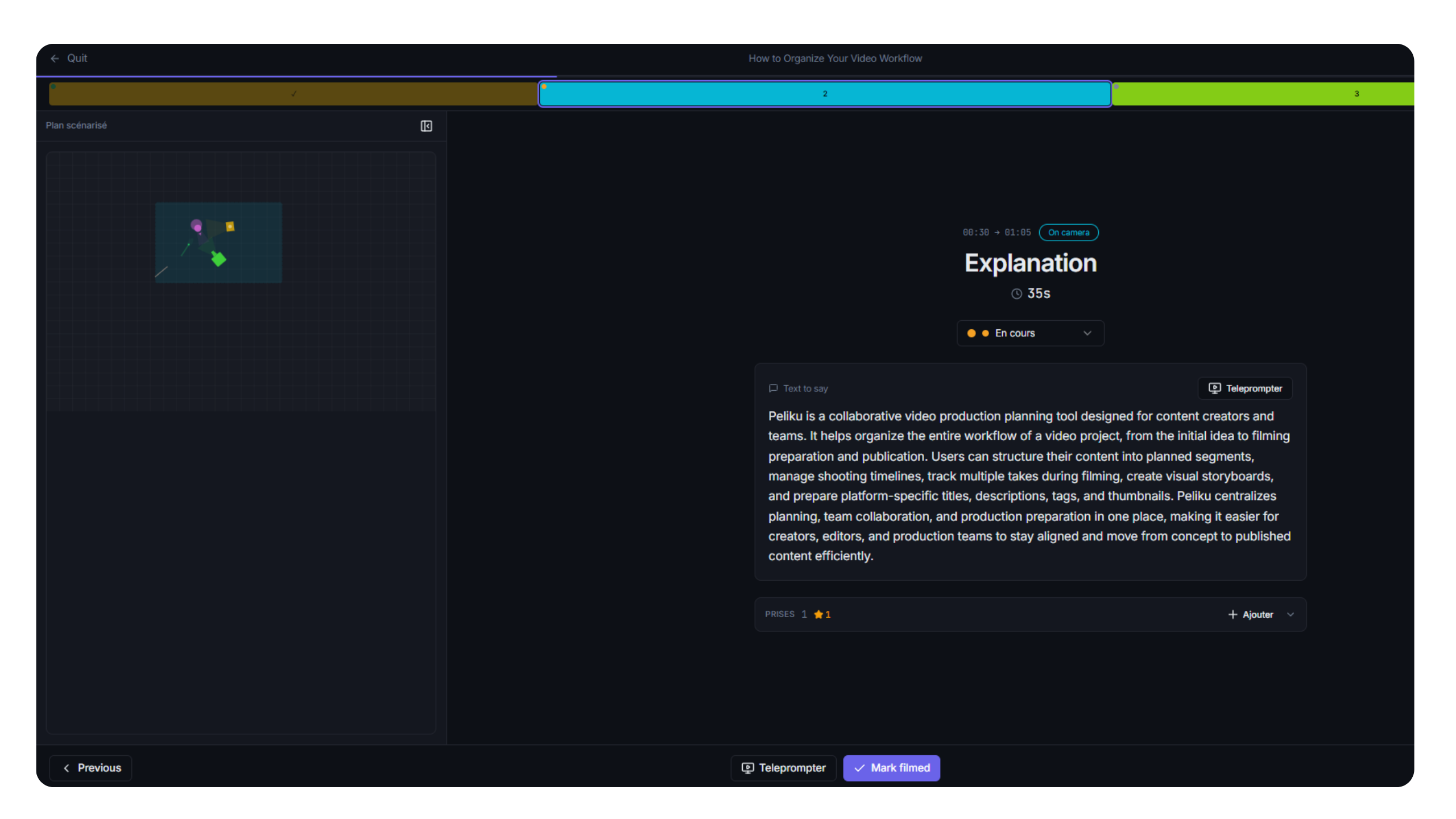 Peliku shooting mode and teleprompter