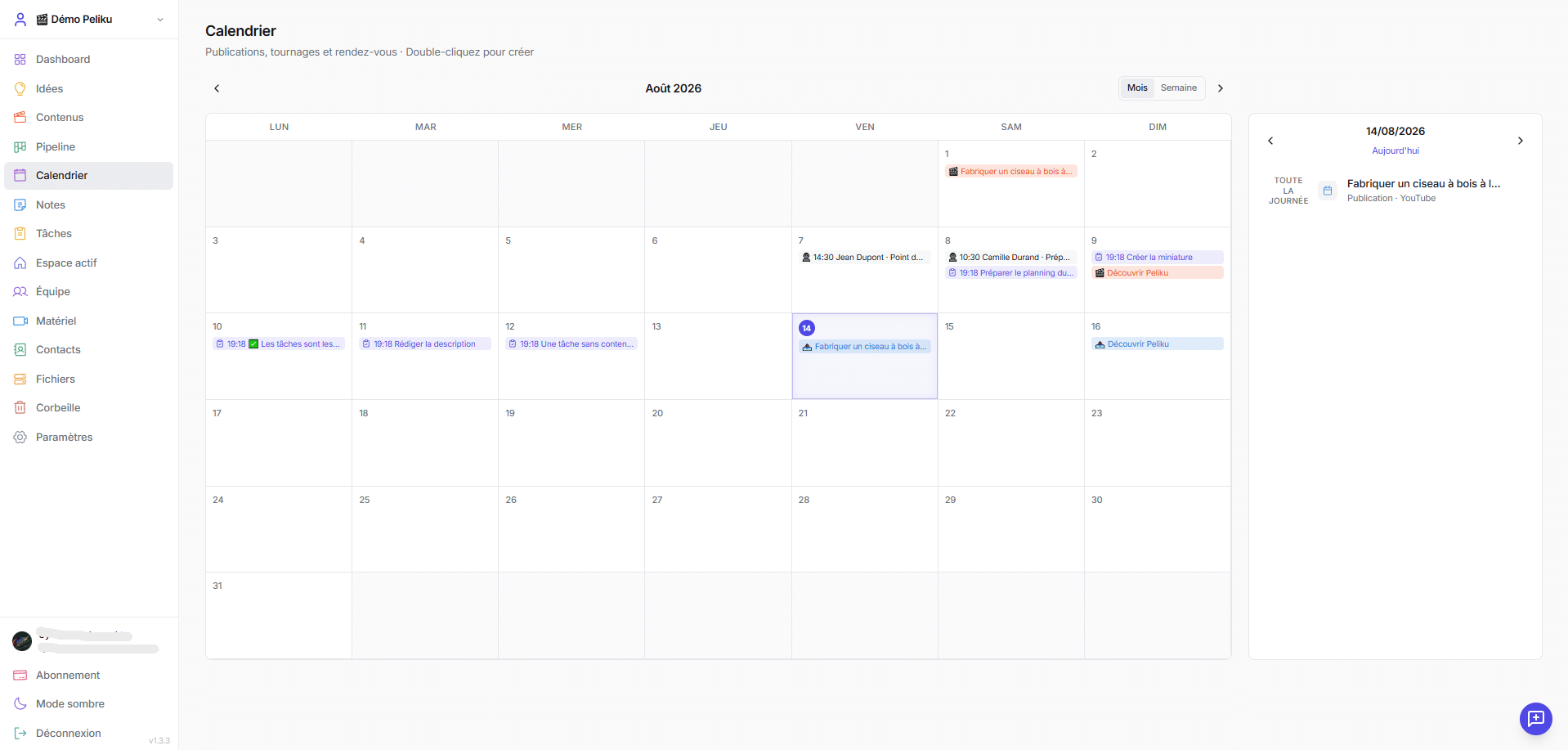 Peliku video production calendar