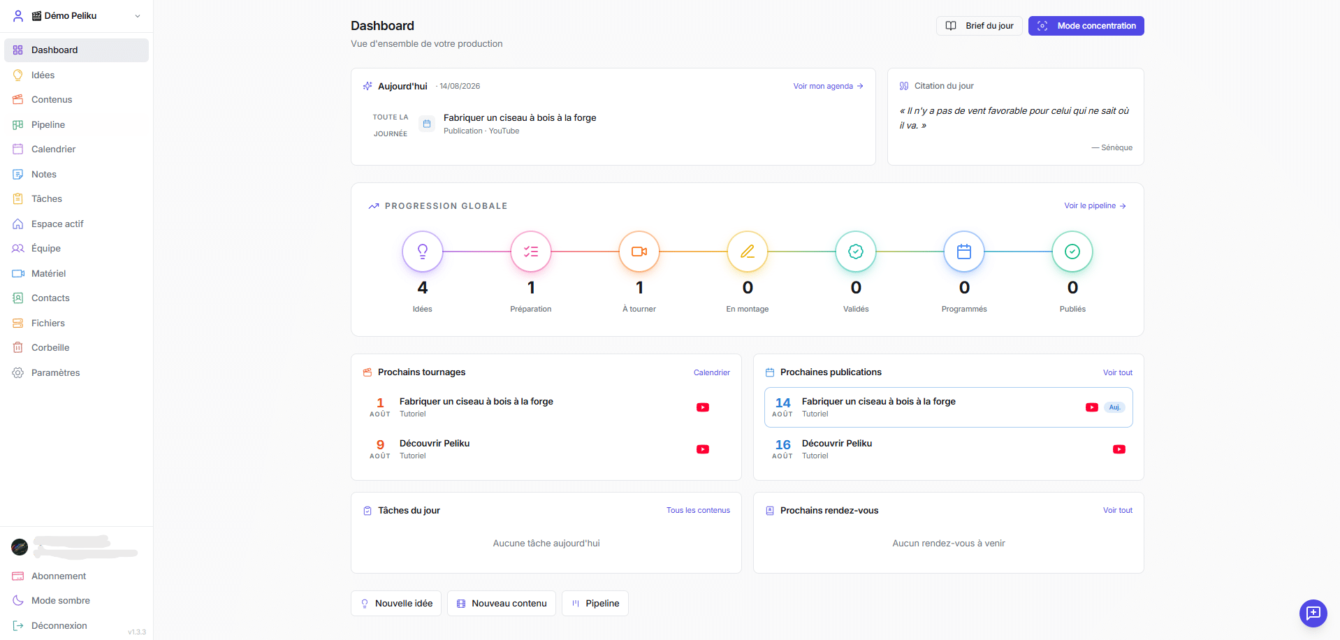 Peliku video production workflow dashboard