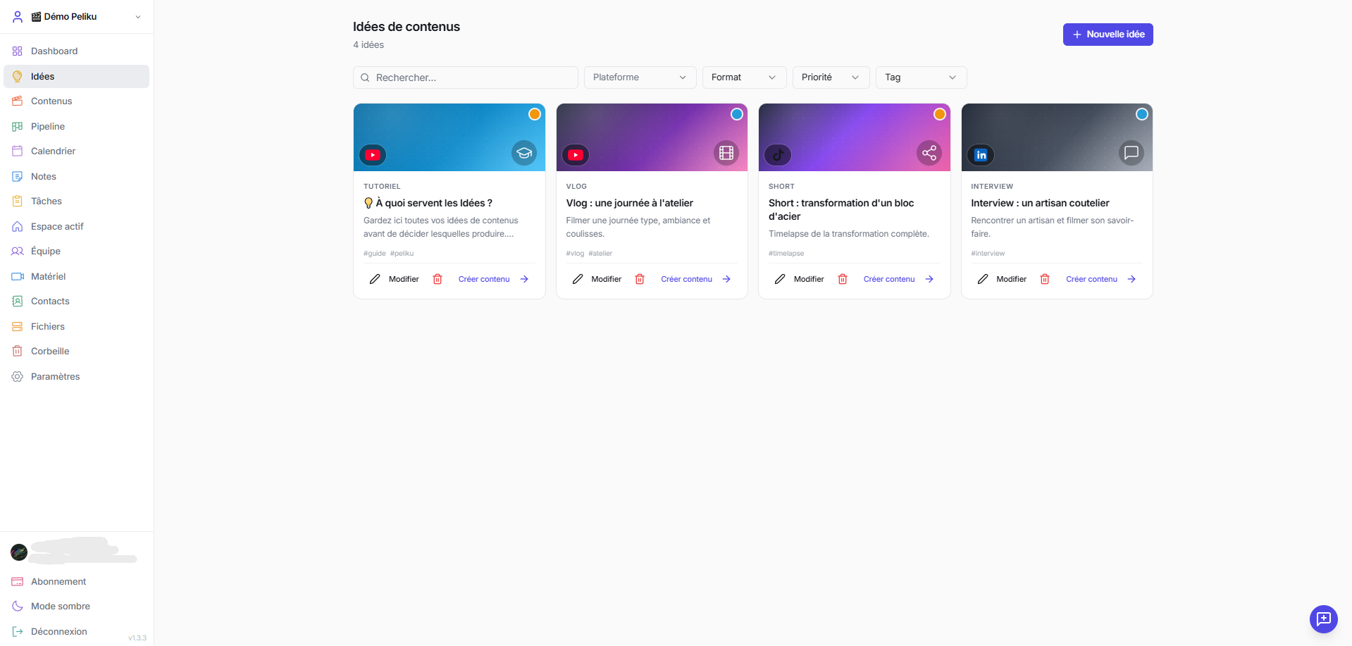 Content ideas inside Peliku video production software