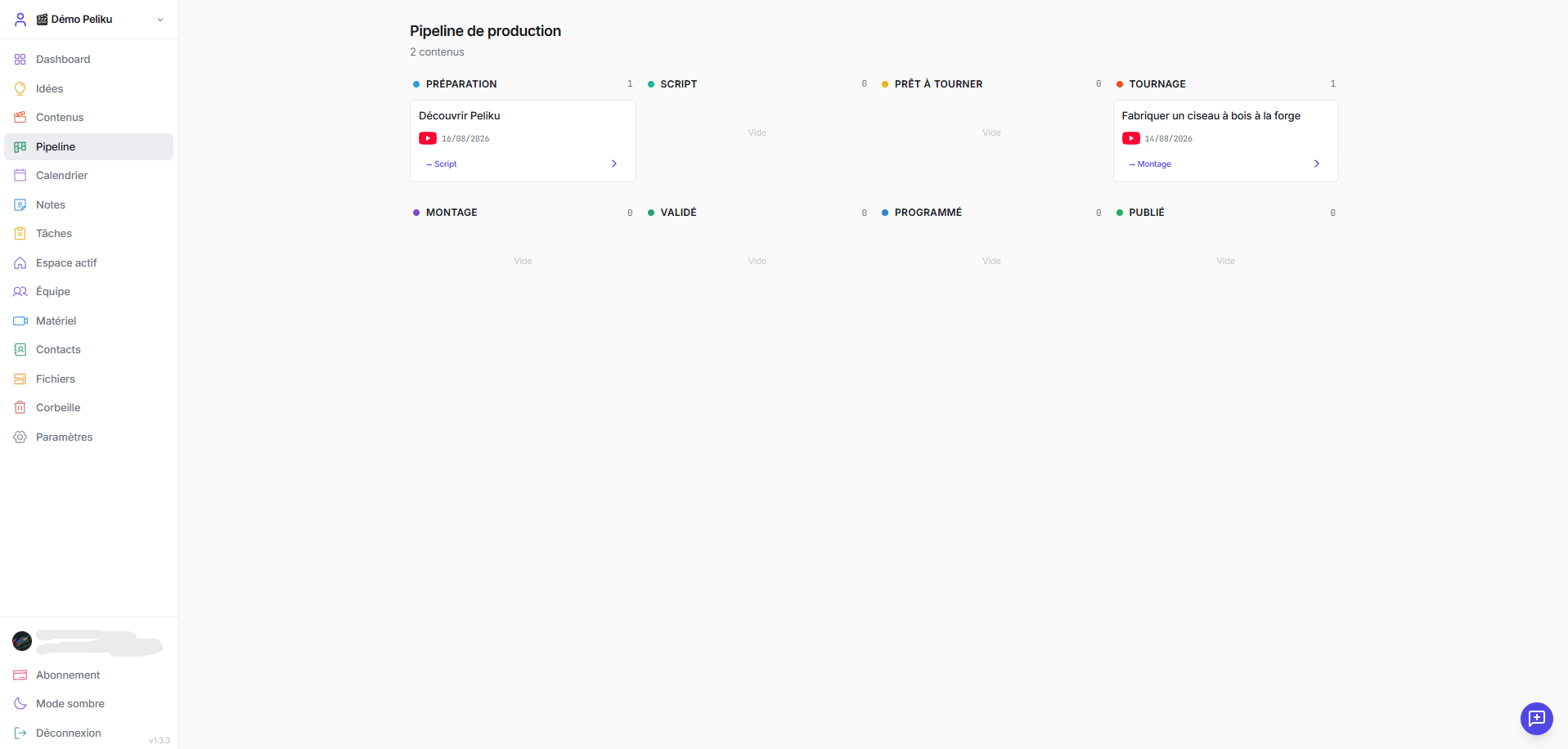 Video production pipeline in Peliku