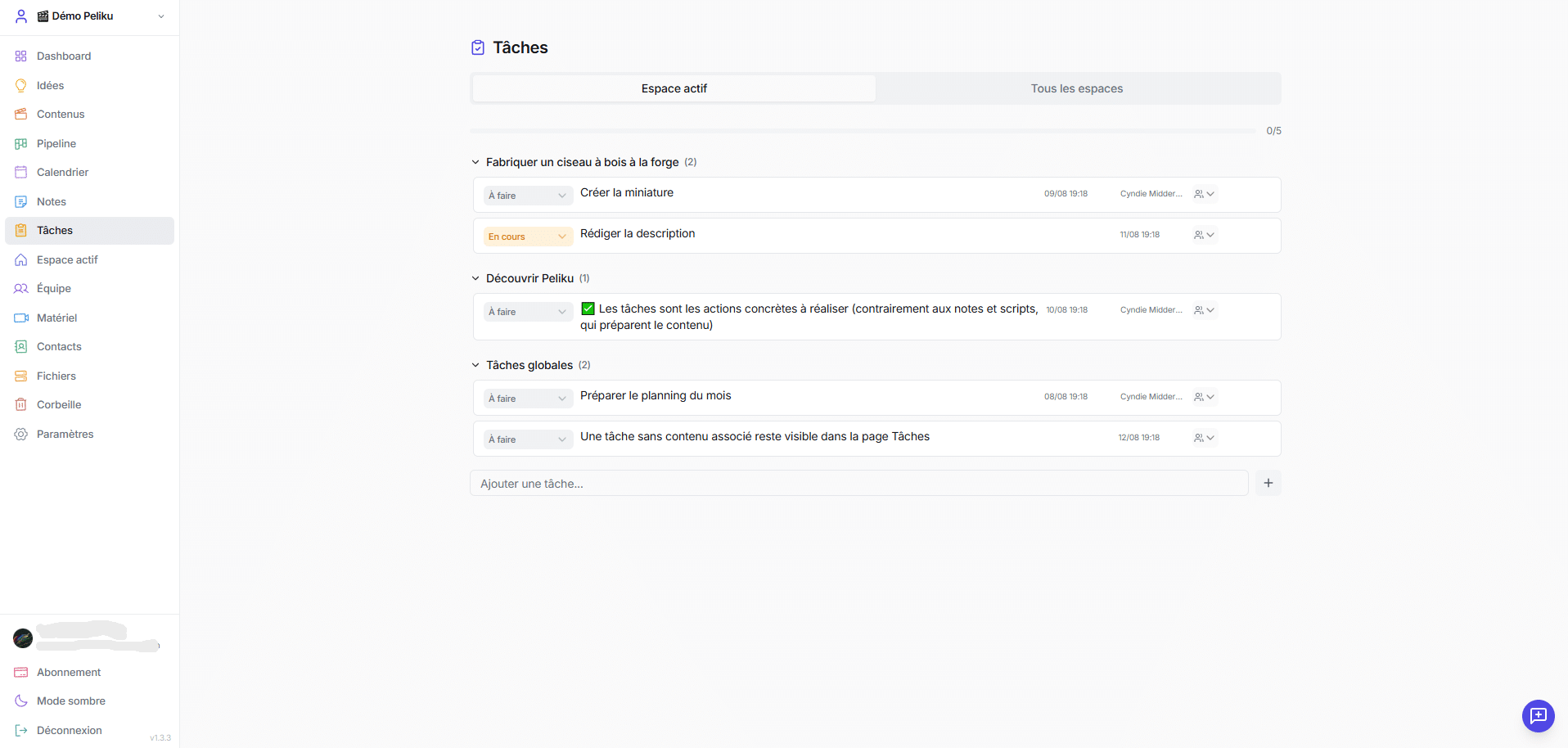 Video production task management in Peliku
